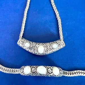 Premier Designs Slide Necklace & Bracelet Set Pearly White Cabochons Silver Tone